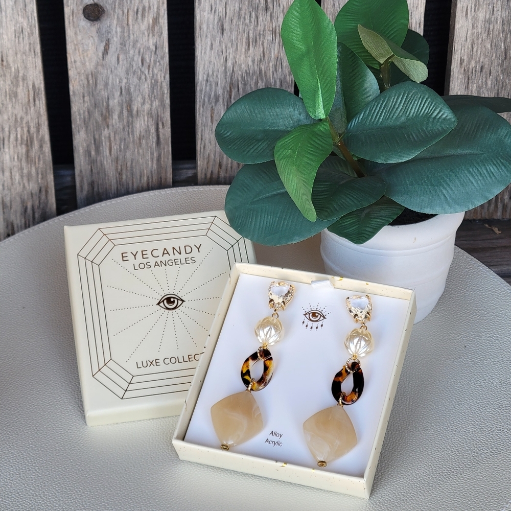 Eye Candy Luxe tortoise acetate dangle gold tone earrings